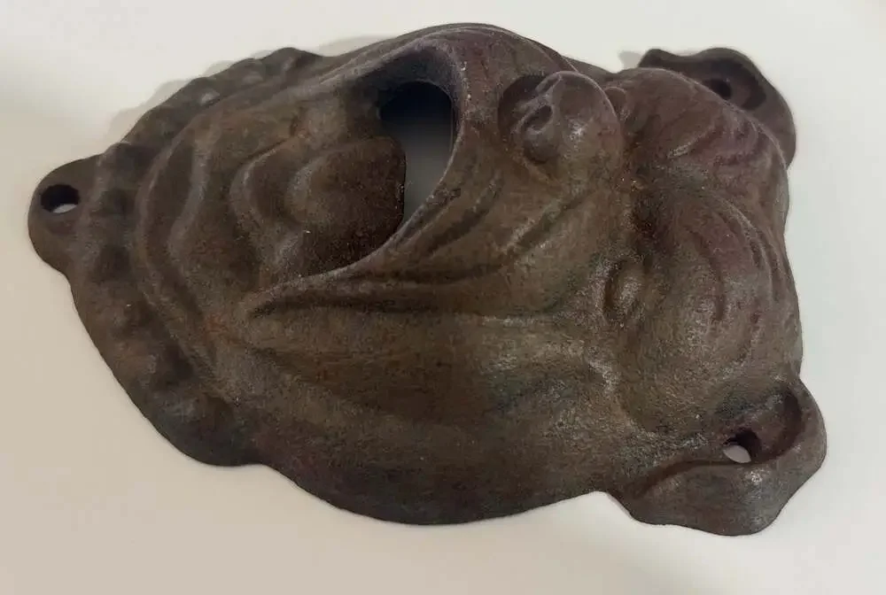 Vintage Cast Iron Wall-Mounted Bottle Opener--Bull Dog Face-1920s